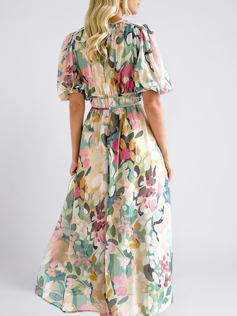 Eulalie | Short-Sleeve Midi Dress with a Fitted V-Waist - Eliza-Warszawa