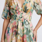 Eulalie | Short-Sleeve Midi Dress with a Fitted V-Waist - Eliza-Warszawa
