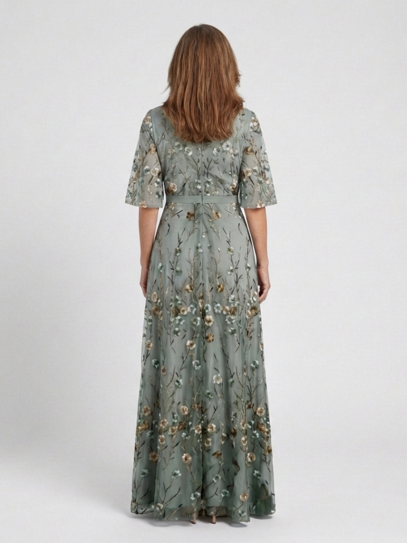 Evadne | Embroidered Maxi Dress with V-Neck - Eliza-Warszawa