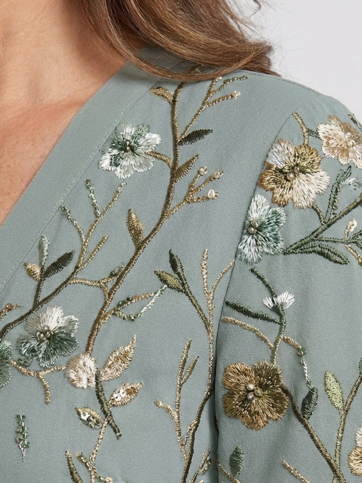 Evadne | Embroidered Maxi Dress with V-Neck - Eliza-Warszawa