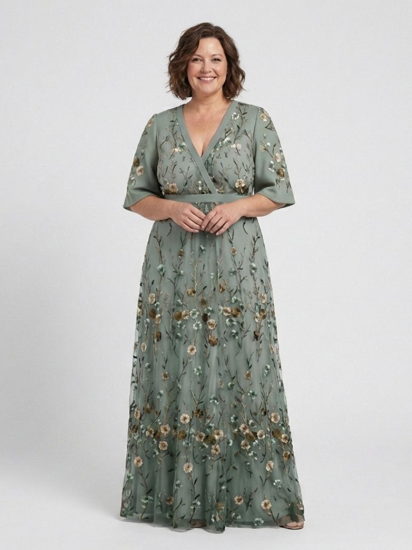 Evadne | Embroidered Maxi Dress with V-Neck - Eliza-Warszawa