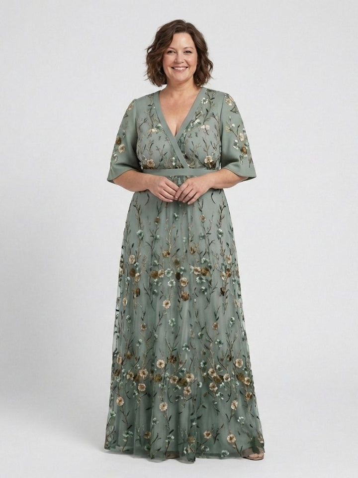 Evadne | Embroidered Maxi Dress with V-Neck - Eliza-Warszawa