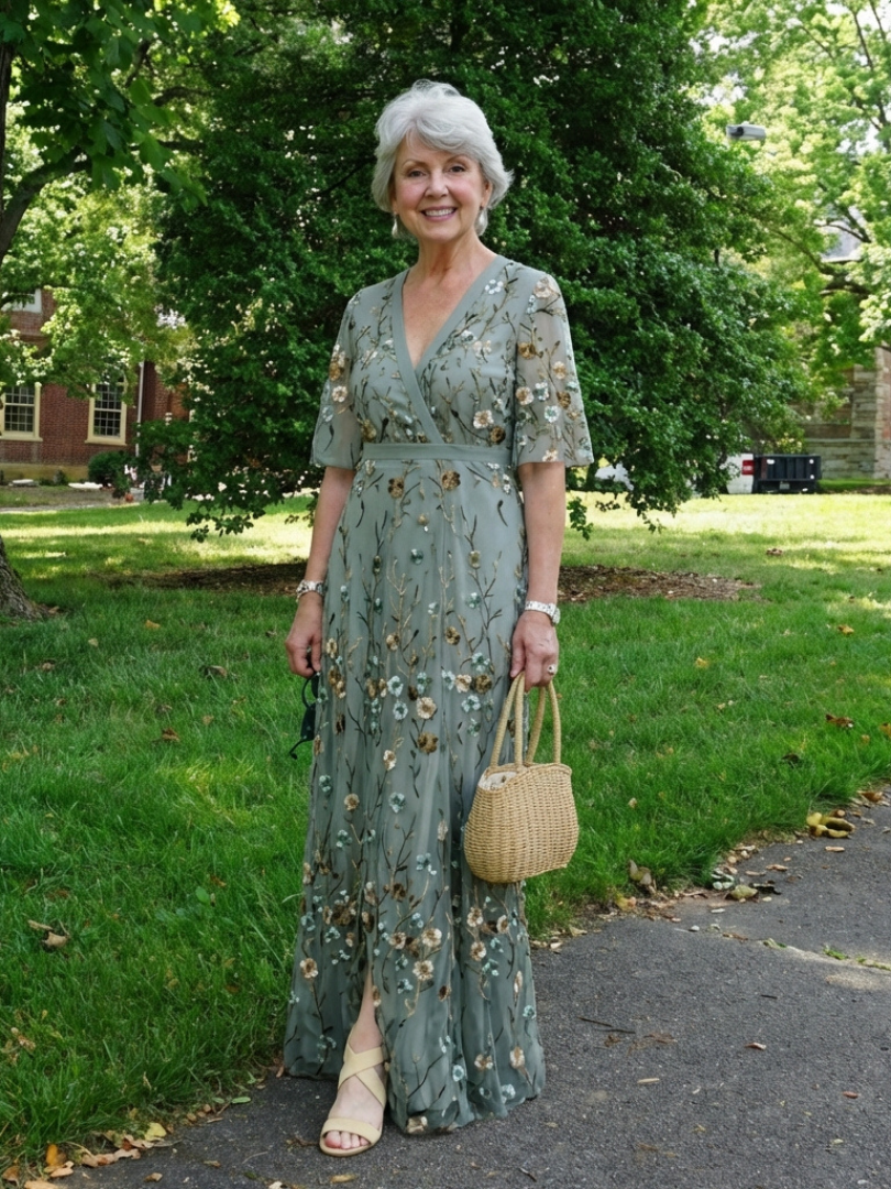 Evadne | Embroidered Maxi Dress with V-Neck - Eliza-Warszawa