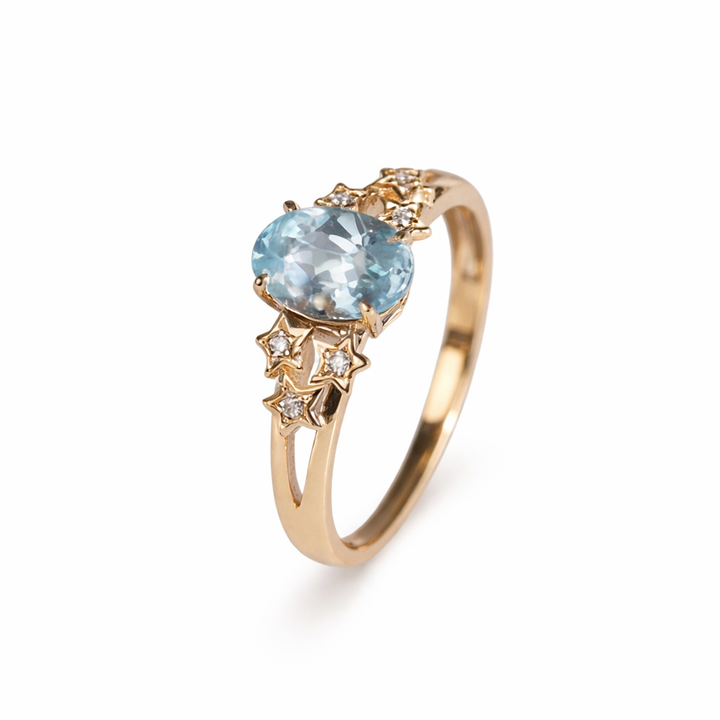 Exclusive Gold Ring with Blue Crystal