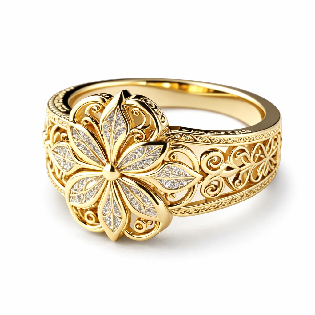 Exotic Floral Zirconia Gold Ring