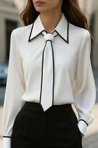 Fashion Contrast Tie Long-sleeved Casual Shirt - Eliza-Warszawa