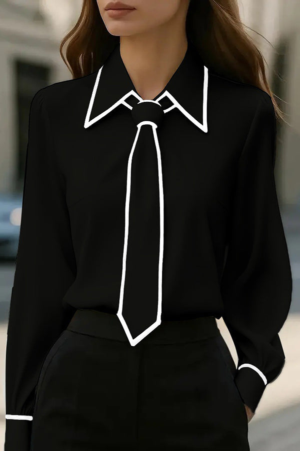 Fashion Contrast Tie Long-sleeved Casual Shirt - Eliza-Warszawa