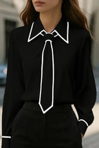 Fashion Contrast Tie Long-sleeved Casual Shirt - Eliza-Warszawa