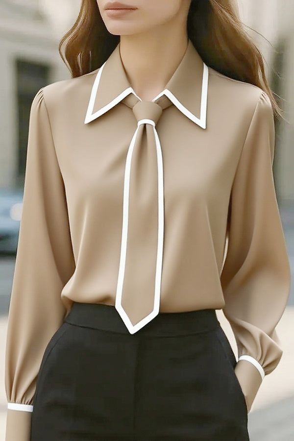 Fashion Contrast Tie Long-sleeved Casual Shirt - Eliza-Warszawa