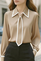 Fashion Contrast Tie Long-sleeved Casual Shirt - Eliza-Warszawa