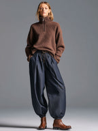 Fashion Retro Elastic Waist Navy Blue Lantern Jeans - Eliza-Warszawa