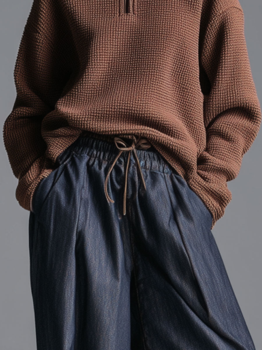 Fashion Retro Elastic Waist Navy Blue Lantern Jeans - Eliza-Warszawa