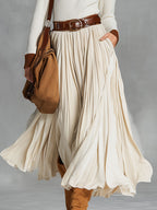 Fashionable And Simple Beige Velvet Lace-up Pocket Skirt - Eliza-Warszawa