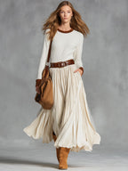 Fashionable And Simple Beige Velvet Lace-up Pocket Skirt - Eliza-Warszawa