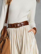 Fashionable And Simple Beige Velvet Lace-up Pocket Skirt - Eliza-Warszawa