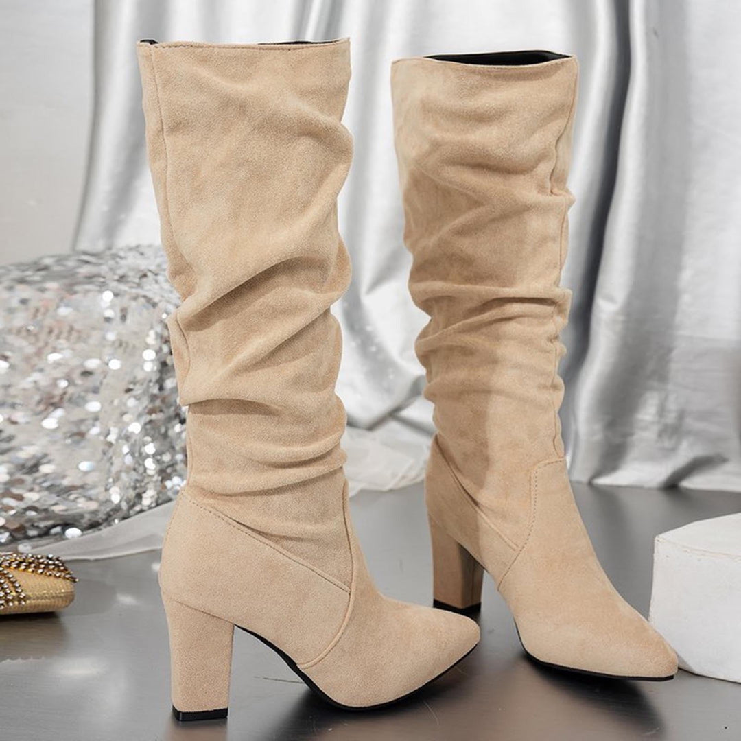 Faux Suede Mid-calf Chunky Heel Boots