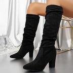 Faux Suede Mid-calf Chunky Heel Boots - Eliza-Warszawa