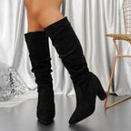Faux Suede Mid-calf Chunky Heel Boots - Eliza-Warszawa
