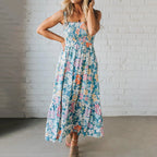 Floral Maxi Dress Smocked Bodice Adjustable Straps - Eliza-Warszawa