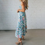 Floral Maxi Dress Smocked Bodice Adjustable Straps - Eliza-Warszawa
