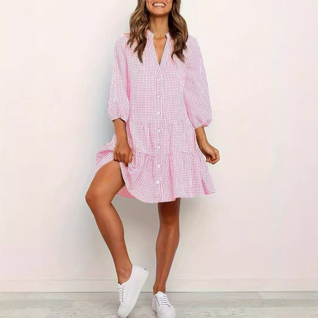 GARDENIA™ – Classic Button Front Ruffle Hem Mini Dress - Eliza-Warszawa