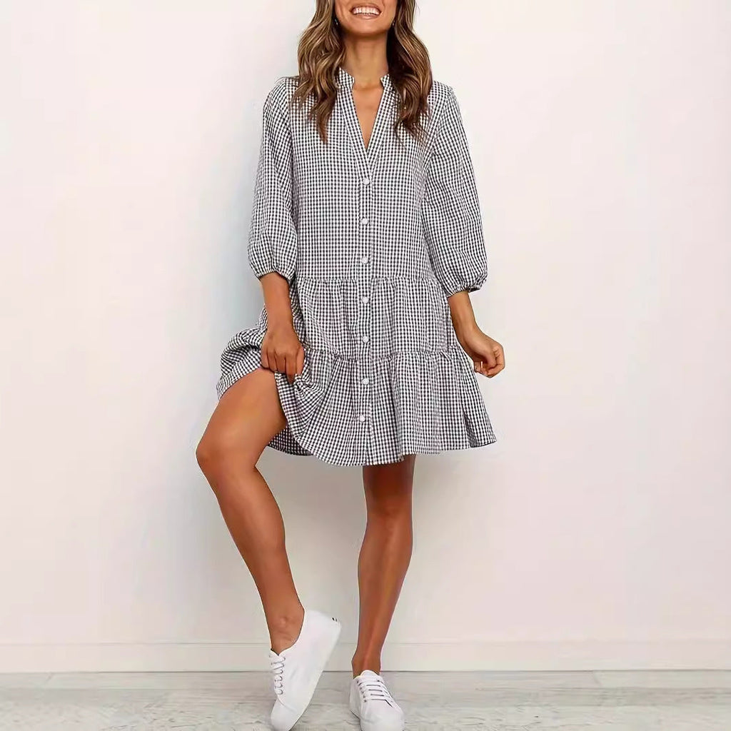 GARDENIA™ – Classic Button Front Ruffle Hem Mini Dress - Eliza-Warszawa