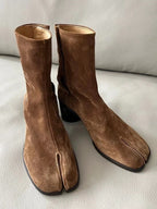 Genuine leather split-toe chunky heel mid-calf Martin boots - Eliza-Warszawa