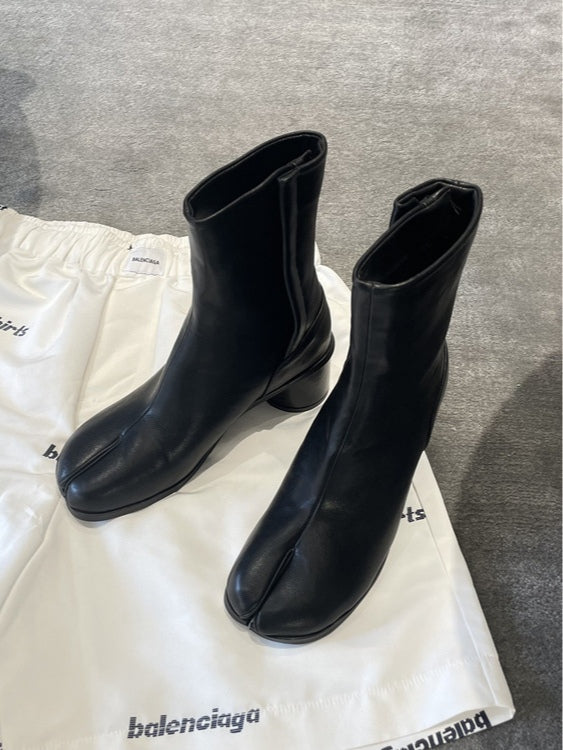 Genuine leather split-toe chunky heel mid-calf Martin boots - Eliza-Warszawa