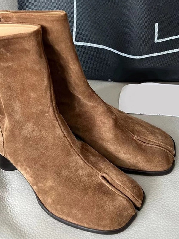 Genuine leather split-toe chunky heel mid-calf Martin boots - Eliza-Warszawa