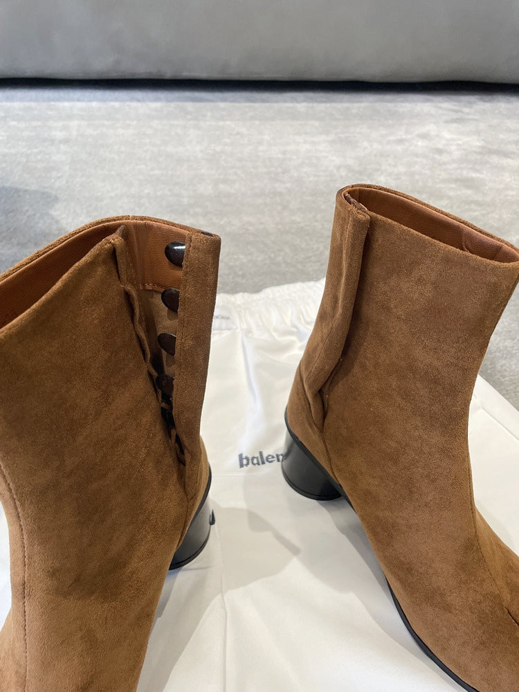 Genuine leather split-toe chunky heel mid-calf Martin boots - Eliza-Warszawa