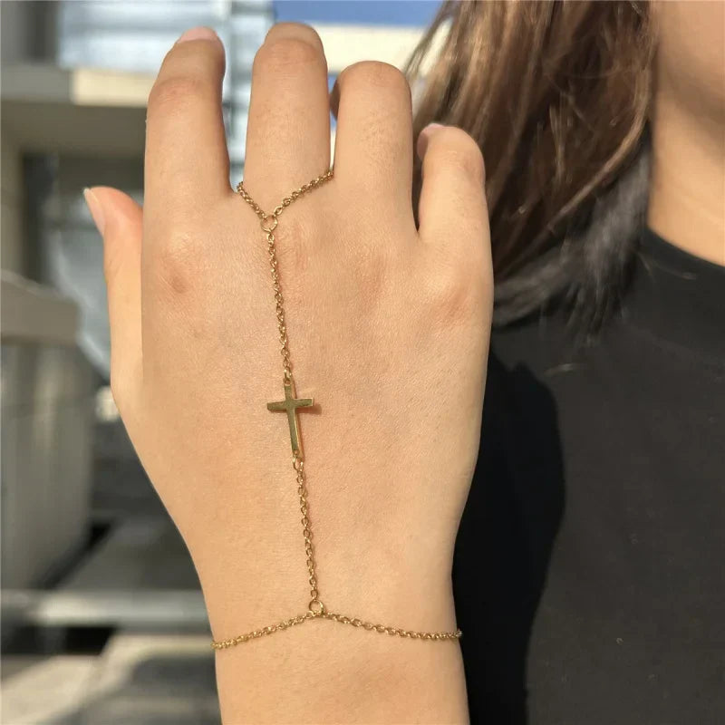 Gold Cross Hand Bracelet - Eliza-Warszawa