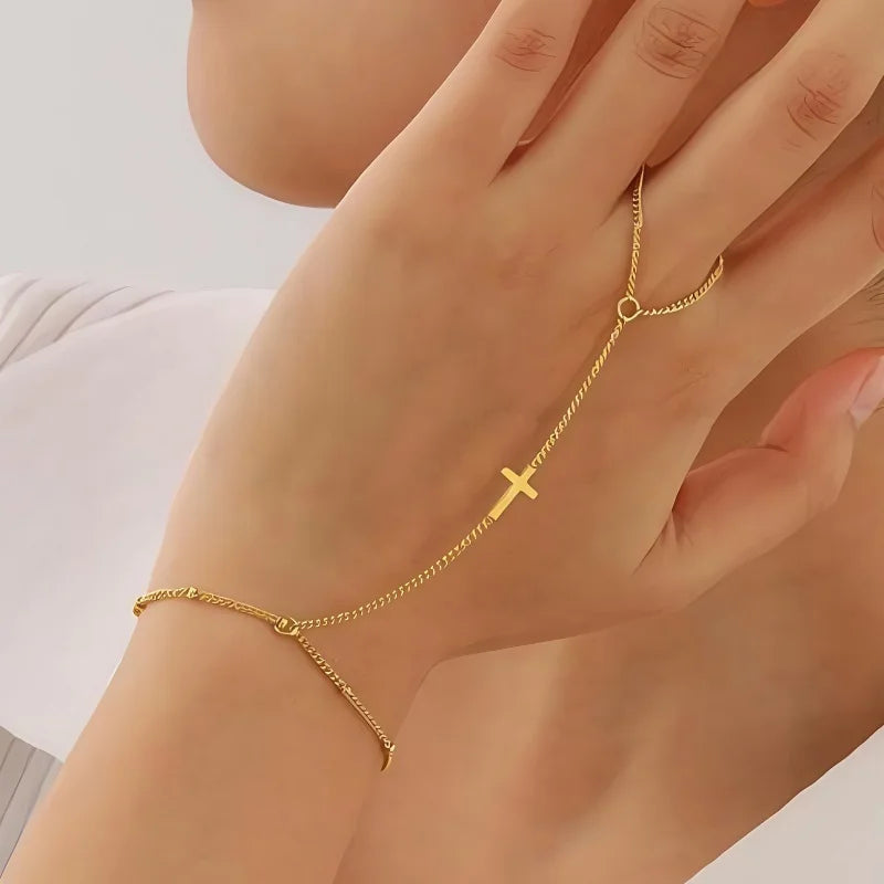 Gold Cross Hand Bracelet - Eliza-Warszawa