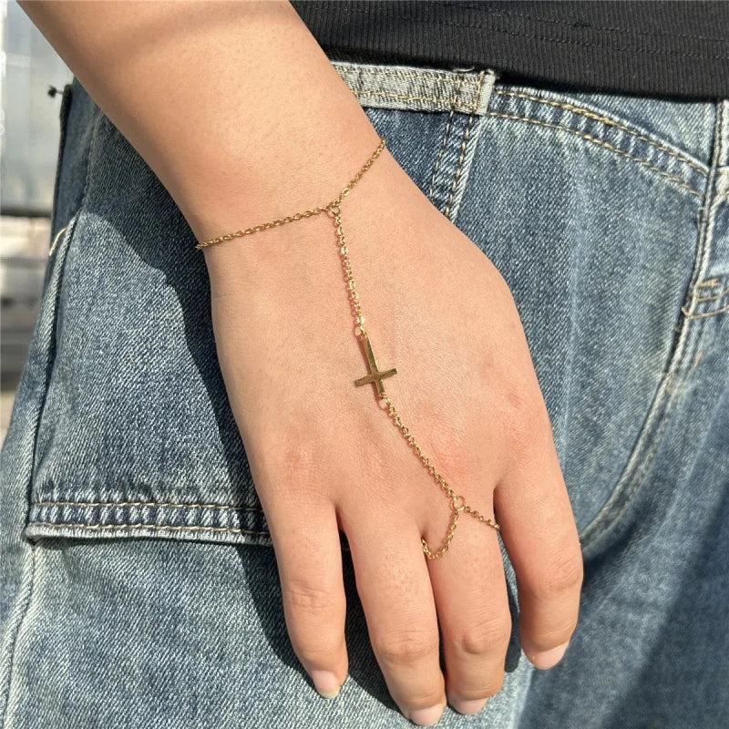 Gold Cross Hand Bracelet - Eliza-Warszawa