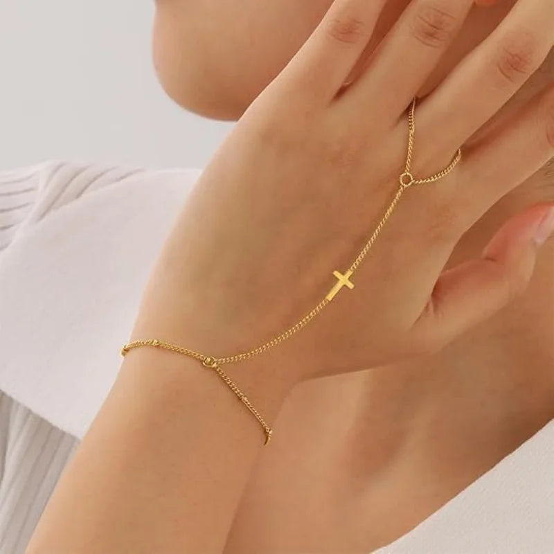 Gold Cross Hand Bracelet - Eliza-Warszawa