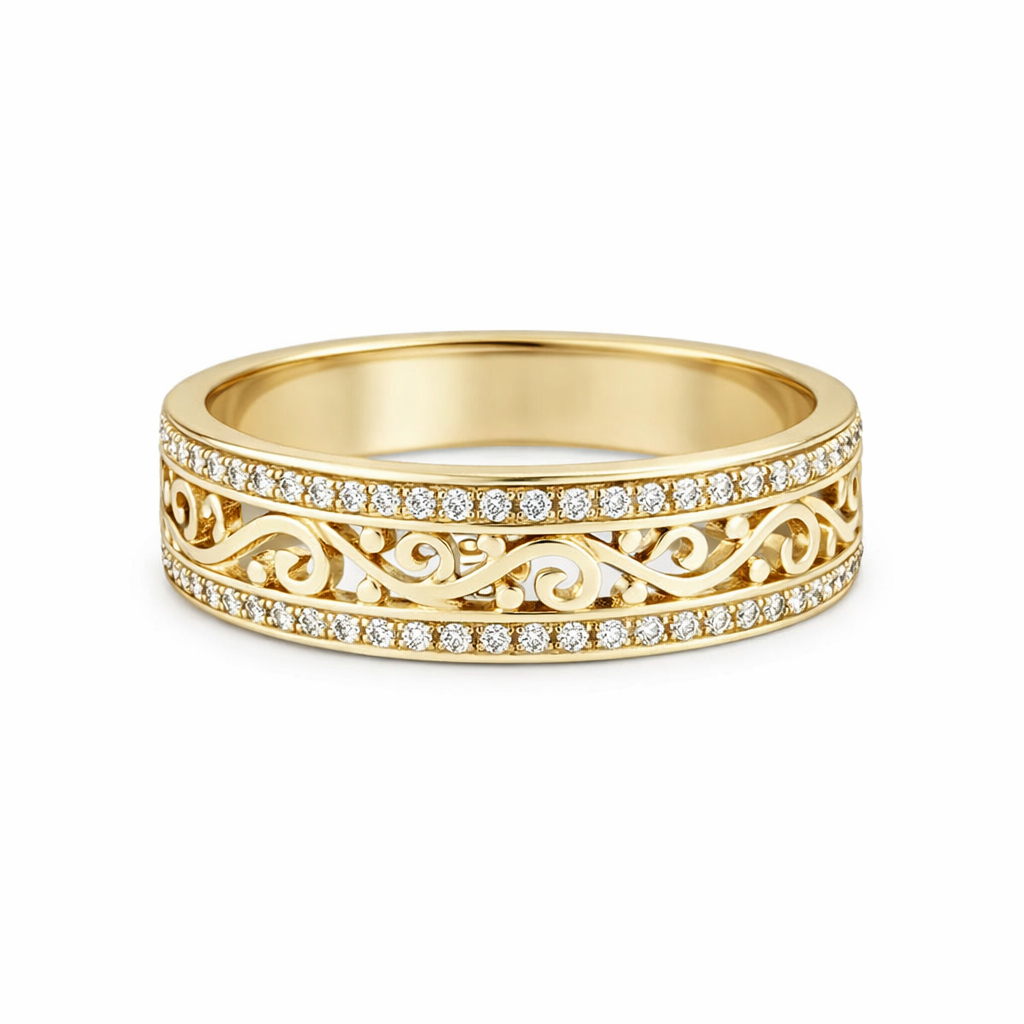 Gold Filigree Band Ring with Crystal Edges