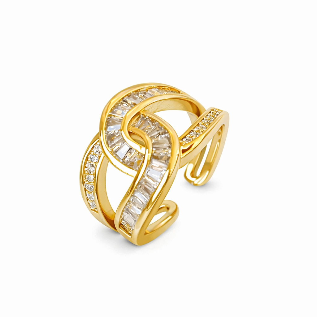 Gold Knotted Crystal Statement Ring