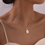 Gold Mary Oval Pendant Necklace