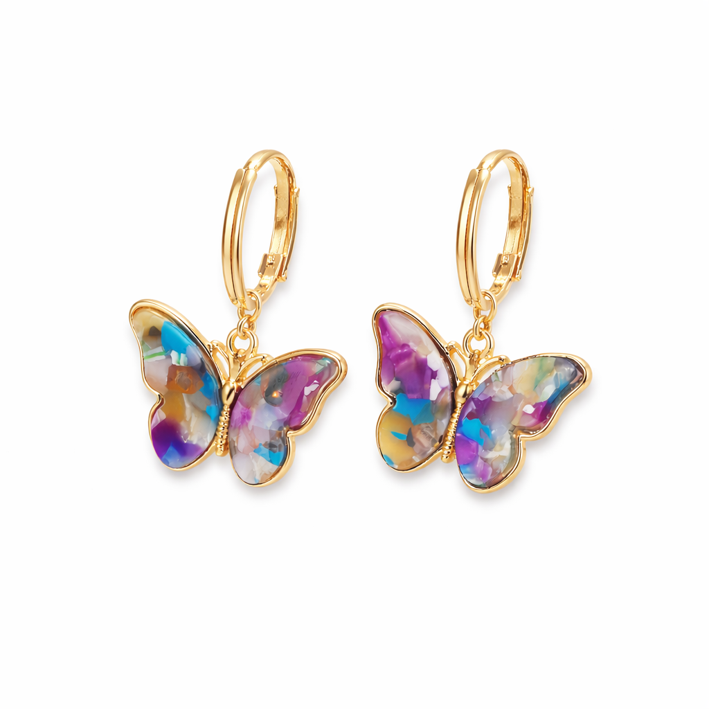 Gold Multicolor Butterfly Hoop Earrings - Eliza-Warszawa
