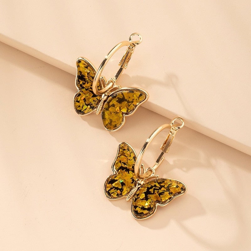Gold Multicolor Butterfly Hoop Earrings - Eliza-Warszawa