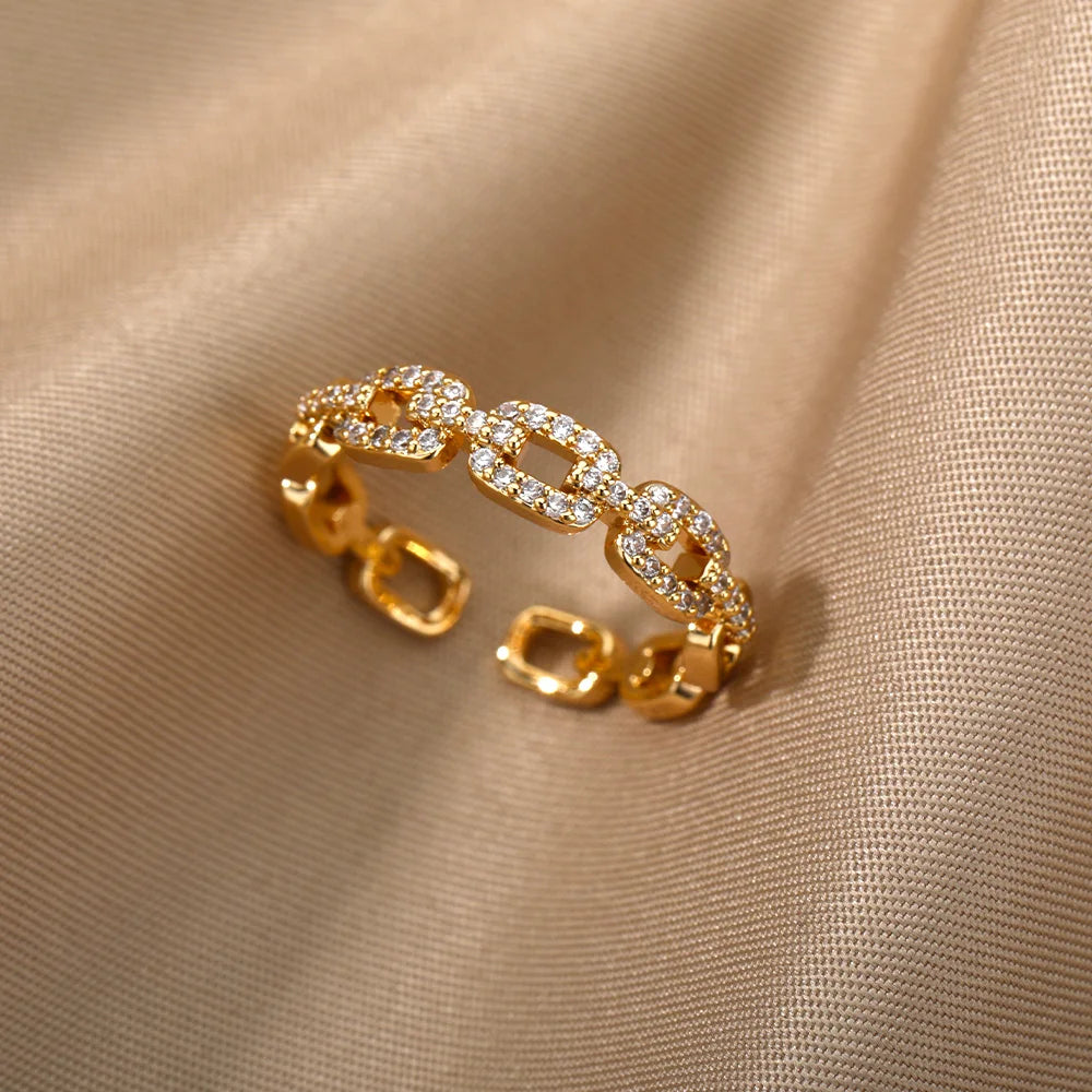 Gold Plated Chain Link Crystal Ring - Eliza-Warszawa