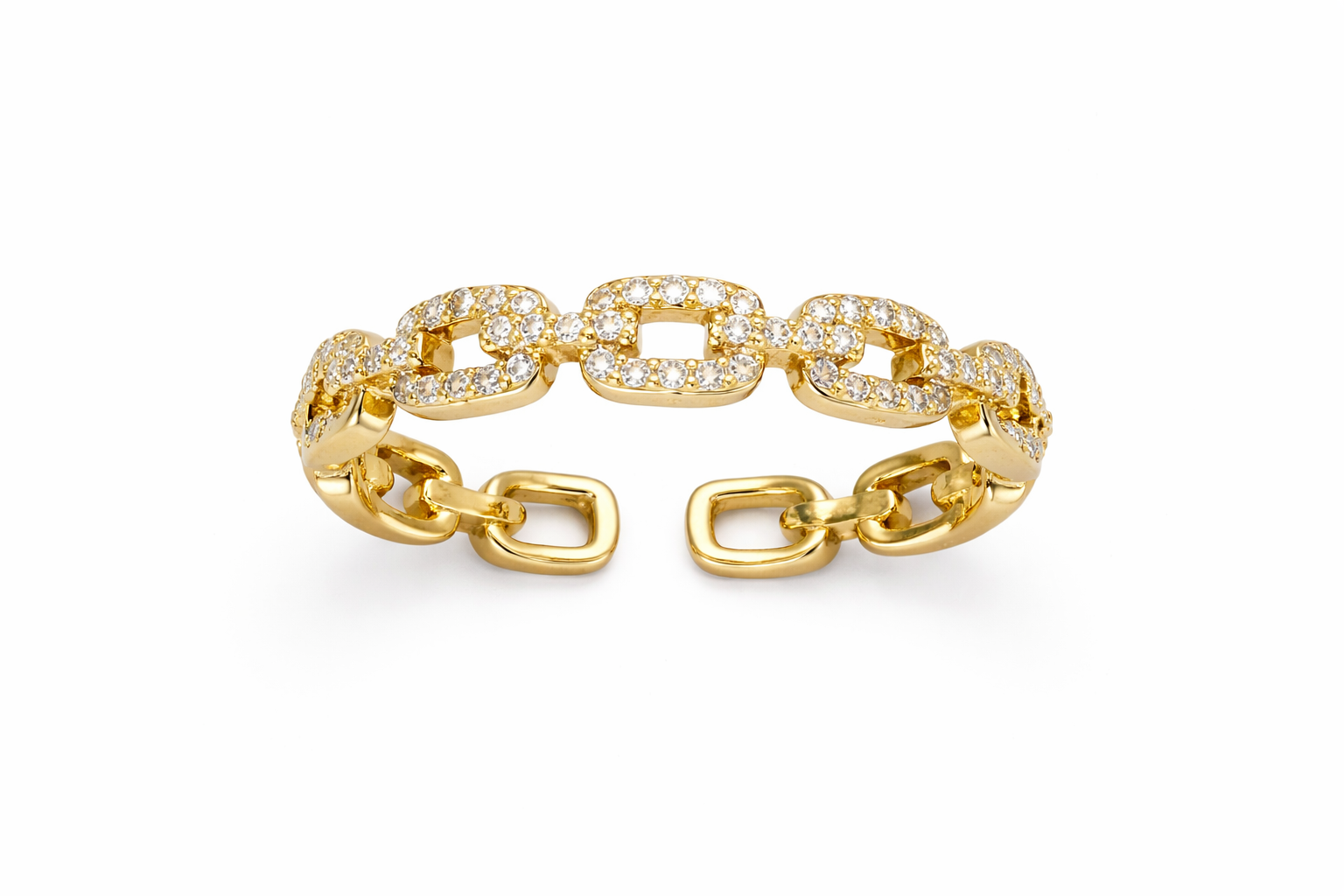 Gold Plated Chain Link Crystal Ring - Eliza-Warszawa
