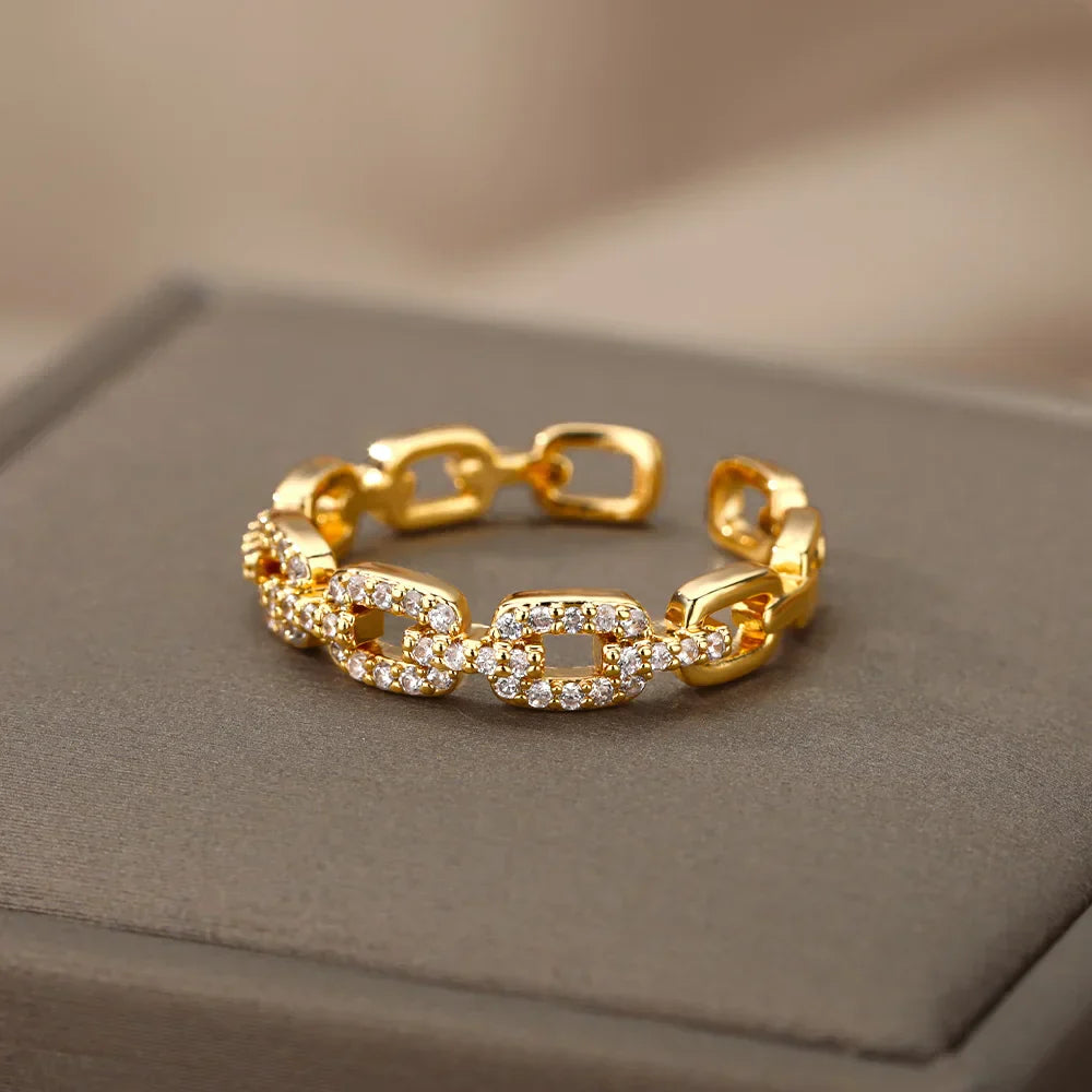 Gold Plated Chain Link Crystal Ring - Eliza-Warszawa