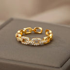Gold Plated Chain Link Crystal Ring - Eliza-Warszawa