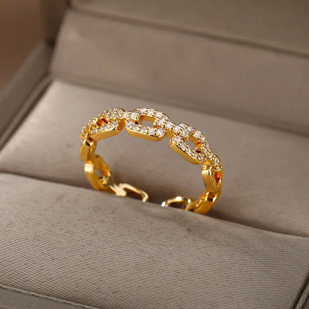 Gold Plated Chain Link Crystal Ring - Eliza-Warszawa