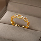 Gold Plated Chain Link Crystal Ring - Eliza-Warszawa