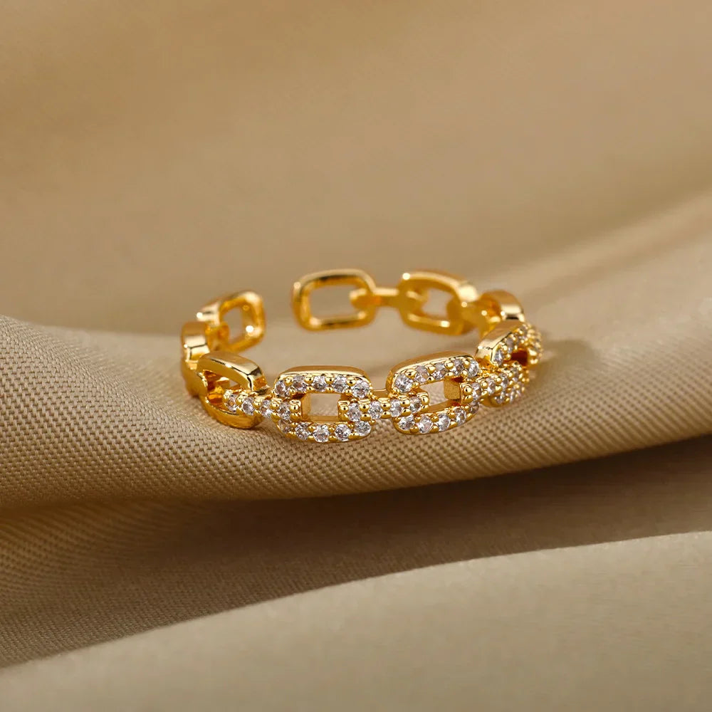 Gold Plated Chain Link Crystal Ring - Eliza-Warszawa