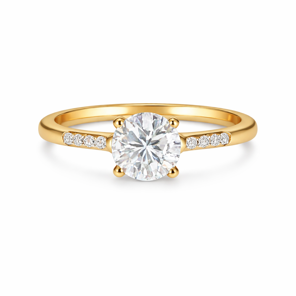 Gold Plated Solitaire Crystal Engagement Ring