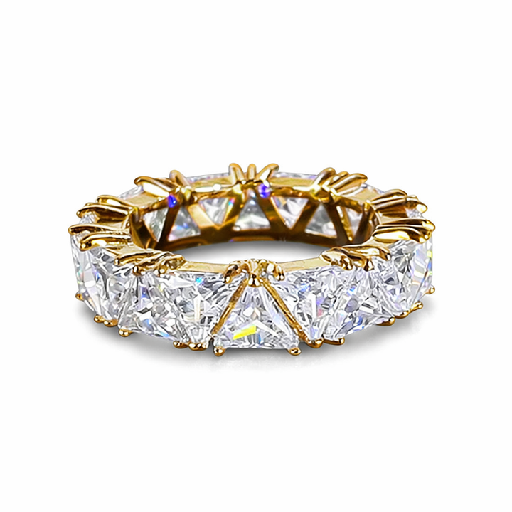 Gold Ring with Sparkling Crystal Inlay