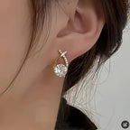 Golden Cross Zirconia Stud Earrings