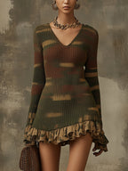 Green Tones Camouflage Knit Mini Dress - Eliza-Warszawa